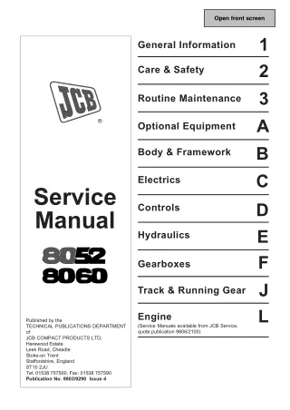 JCB 8052 MIDI EXCAVATOR Service Repair Manual SN1178000 Onwards