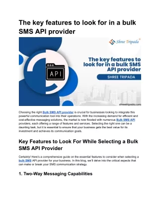 The key features to look for in a bulk SMS API provider