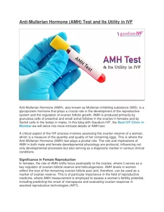 Anti-Mullerian Hormone (AMH) Test and Its Utility in IVF