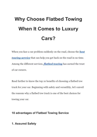 Why Choose Flatbed Towing When It Comes to Luxury Cars_