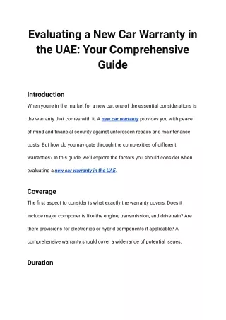 Evaluating a New Car Warranty in the UAE_ Your Comprehensive Guide