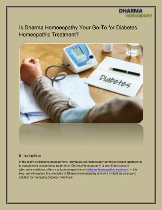 Is Dharma Homoeopathy Your Go-To for Diabetes Homeopathic Treatment?