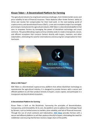 Kissan Token - A Decentralized Platform for Farming