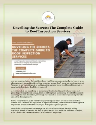 Unveiling the Secrets: The Complete Guide to Roof Inspection Services