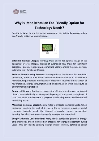 Why is iMac Rental an Eco-Friendly Option for Technology Needs?