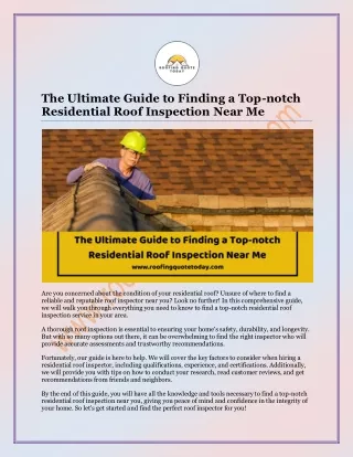 The Ultimate Guide to Finding a Top-notch Residential Roof Inspection Near Me