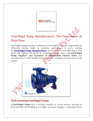 Centrifugal Pump Manufacturers The Powerhouse of Fluid Flow