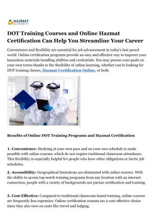 Title Streamline Your Career with Online Hazmat Certification and DOT Training Courses