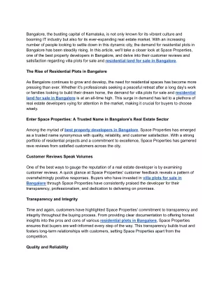 A Closer Look at Space Properties' Customer Reviews and Satisfaction in Residential Plots in Bangalore