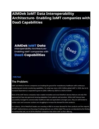 AIMDek IoMT Data Interoperability Architecture- Enabling IoMT companies with DaaS Capabilities