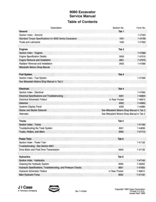 CASE 9060 Excavator Service Repair Manual