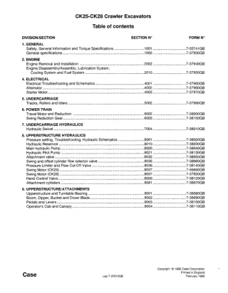 CASE CK25 Crawler Excavator Service Repair Manual