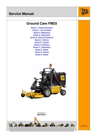 JCB FRONT MOWER GROUND CARE FM25 Service Repair Manual SN 1069600 to 1069999