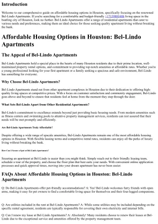 Affordable Housing Options in Houston: Bel-Lindo Apartments