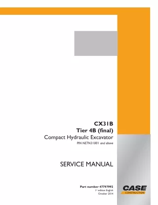 CASE CX31B Tier 4B (final) Compact Hydraulic Excavator Service Repair Manual