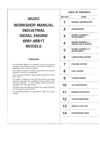 JCB Isuzu 6RB1 Diesel Engine Service Repair Manual