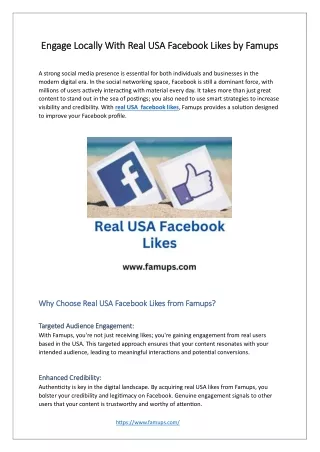 Engage Locally With Real USA Facebook Likes by Famups