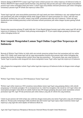 DKMTOTO Laman Togel Terpercaya &amp; Toto Legal Gampang Menang Indonesia