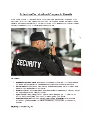 Professional Security Guard Company in Riverside