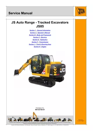 JCB JS85 Tier 2 and Tier 3 Tracked Excavator Service Repair Manual (From 2234510 To 2236510)