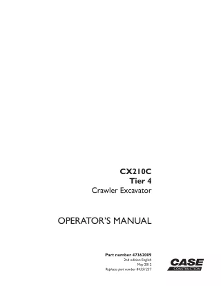 CASE CX210C TIER 4 CRAWLER EXCAVATOR operator’s manual