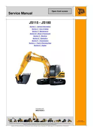 JCB JS115 TRACKED EXCAVATOR Service Repair Manual SN（11680031 to 1168999）