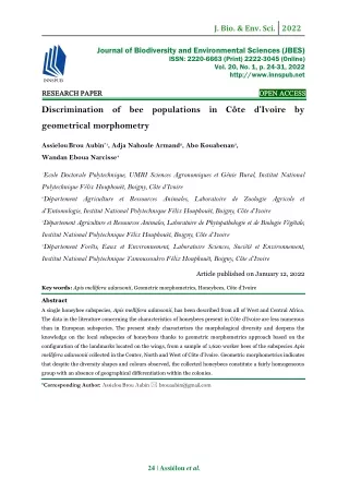 Discrimination of bee populations in Côte d’Ivoire by geometrical morphometry