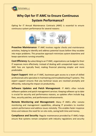 Why Opt for IT AMC to Ensure Continuous System Performance?