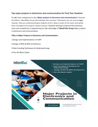 Top major projects in electronics and communication for Final Year Students