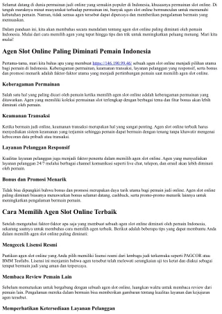 Agen Slot Online Paling Diminati Pemain Indonesia