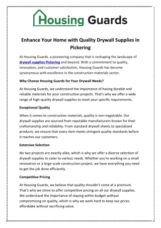 Enhance Your Home with Quality Drywall Supplies in Pickering