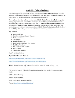 Abinitio Online Training from India, Hyderabad