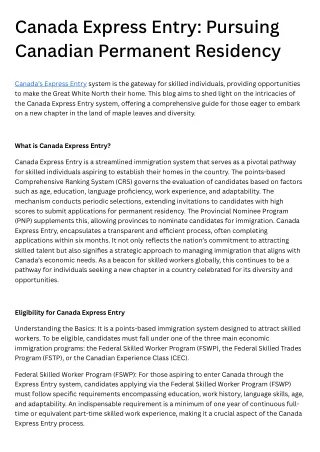 Canada Express Entry Pursuing Canadian Permanent Residency