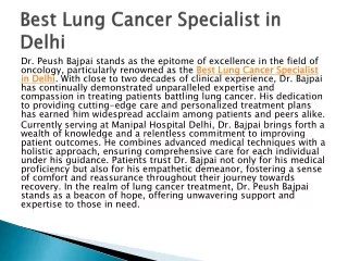 Best Lung Cancer Specialist in Delhi