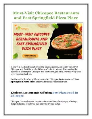 Must-Visit Chicopee Restaurants and East Springfield Pizza Place