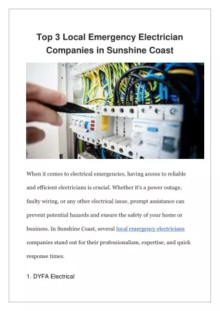 Top 3 Local Emergency Electrician Companies in Sunshine Coast?