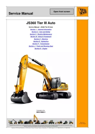 JCB JS360 AUTO TIER3 TRACKED EXCAVATOR Service Repair Manual SN：1807000 to 1807299
