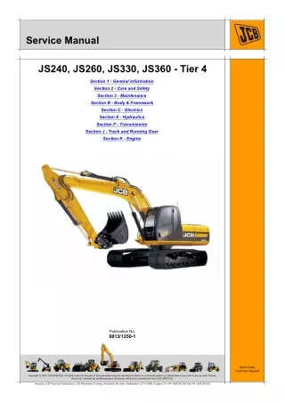 JCB JS360 tier 4 Tracked Excavator Service Repair Manual SN 2050750 to 2050999