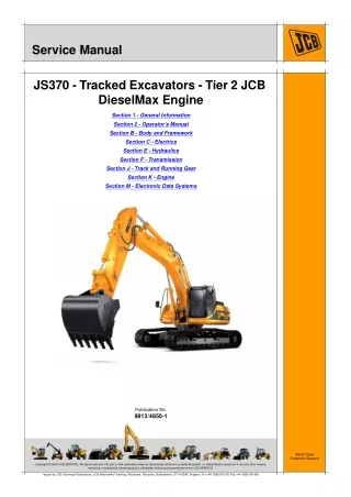 JCB JS370 (Tier 2 JCB DieselMax Engine) Tracked Excavator Service Repair Manual