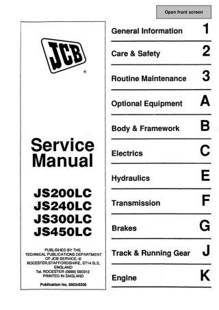 JCB JS450LC TRACKED EXCAVATOR Service Repair Manual SN：714002 Onwards