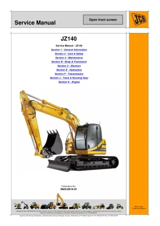 JCB JZ140 TIER3 TRACKED EXCAVATOR Service Repair Manual