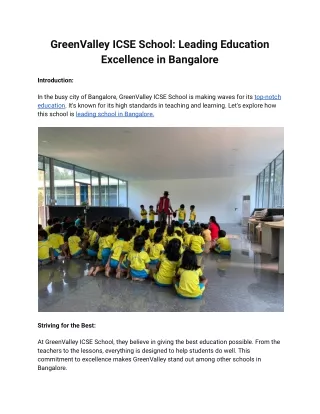 GreenValley ICSE School: Leading Education Excellence in Bangalore