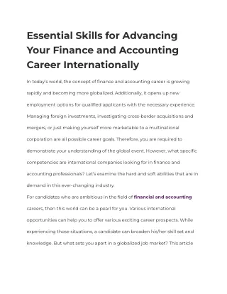 Global Finance and Accounting Career Skill Guide | Zell