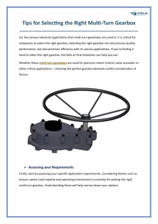 Tips for Selecting the Right Multi Turn Gearbox