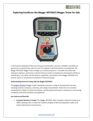 Exploring Excellence the Megger MIT420 2 Megger tester for sale