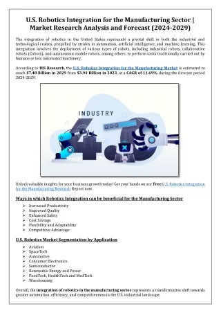 U.S Robotics Integration for the Manufacturing Sector | Market Research Analysis