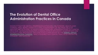 The Evolution of Dental Office Administration Practices in Canada