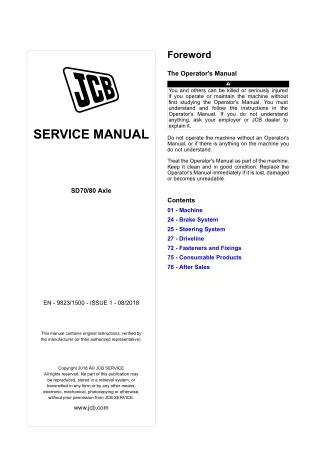 JCB SD70 Axle Service Repair Manual