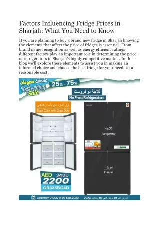 Factors Influencing Fridge Prices in Sharjah