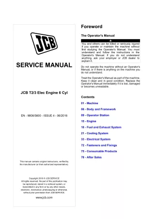 JCB T2  T3 Elec Engine 6 Cyl Service Repair Manual